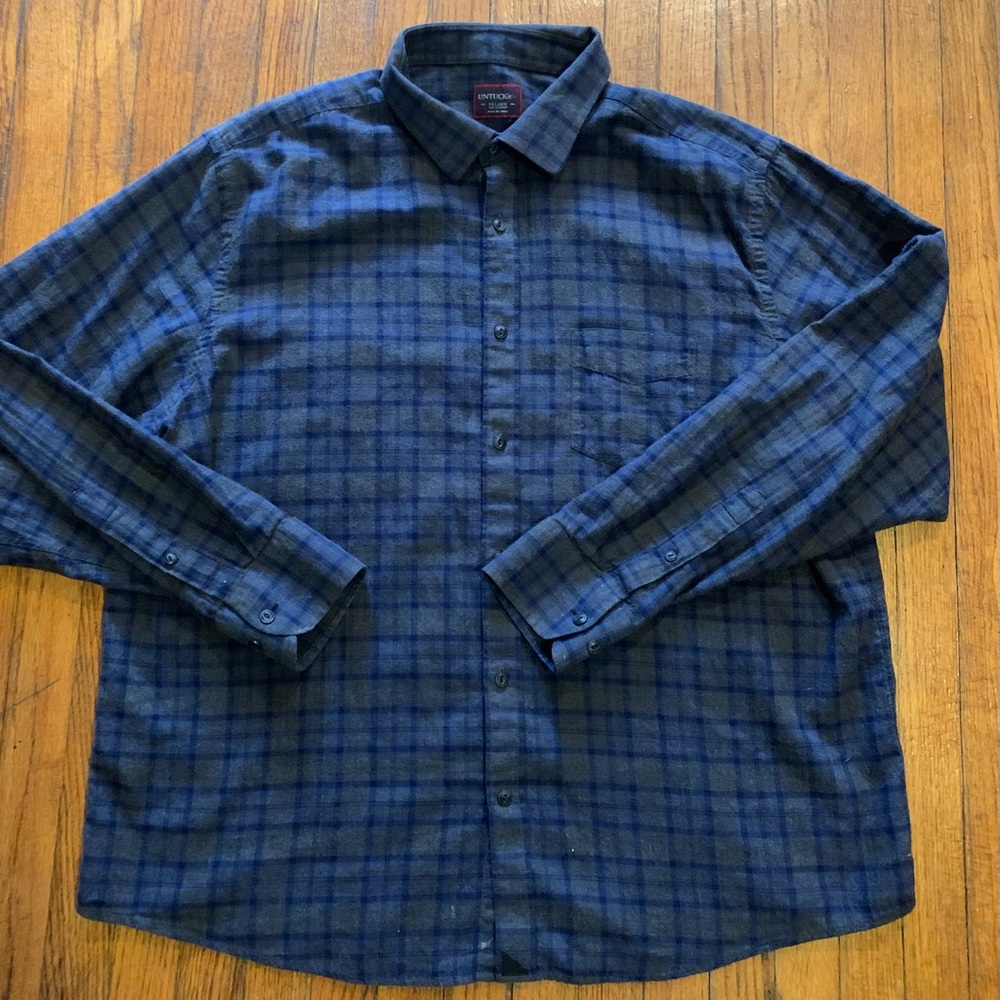 UNTUCKit Plaid Flannel Button Down Shirt Mens XXL 2XL Blue